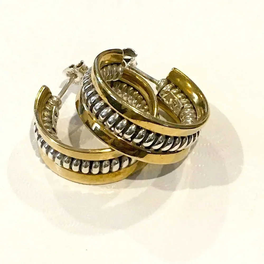 SILPADA Sterling Silver 925 Two Tone Hoop Earrings P0382 - Picture 5 of 16